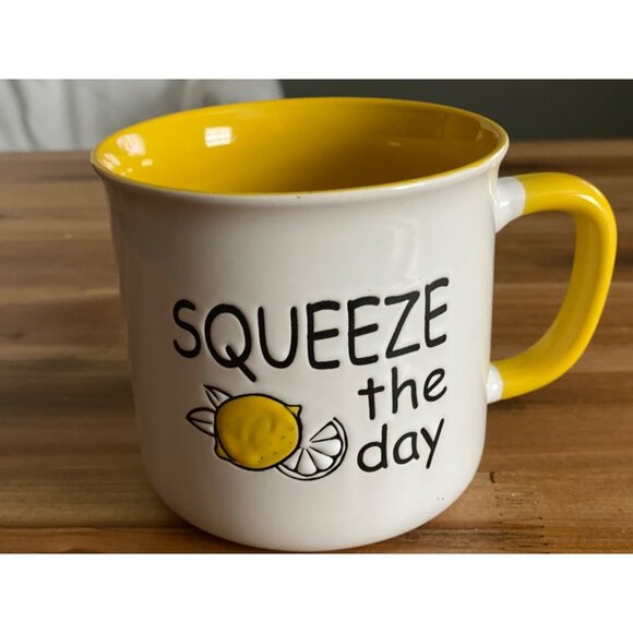 SQUEEZE THE DAY large mug Lemon mug Lemon decoration yellow coffee mug summer - Picture 1 of 4